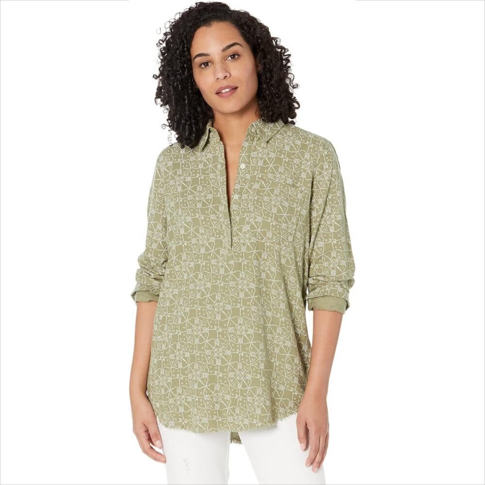 Carve Designs Sawyer twill shirt top blouse button olive green bandana new Small